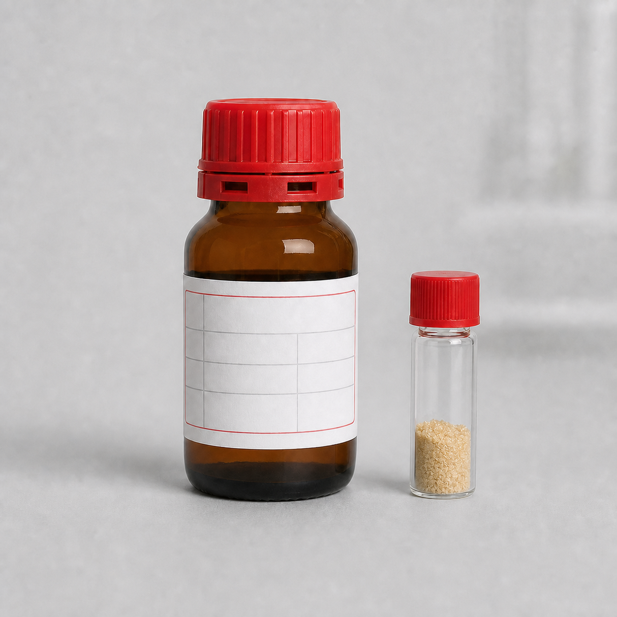 Representative amber reagent bottle and sealed microvial containing a light yellow crystalline sample for 1,1,2-trimethyl-1H-benzo[e]indole.